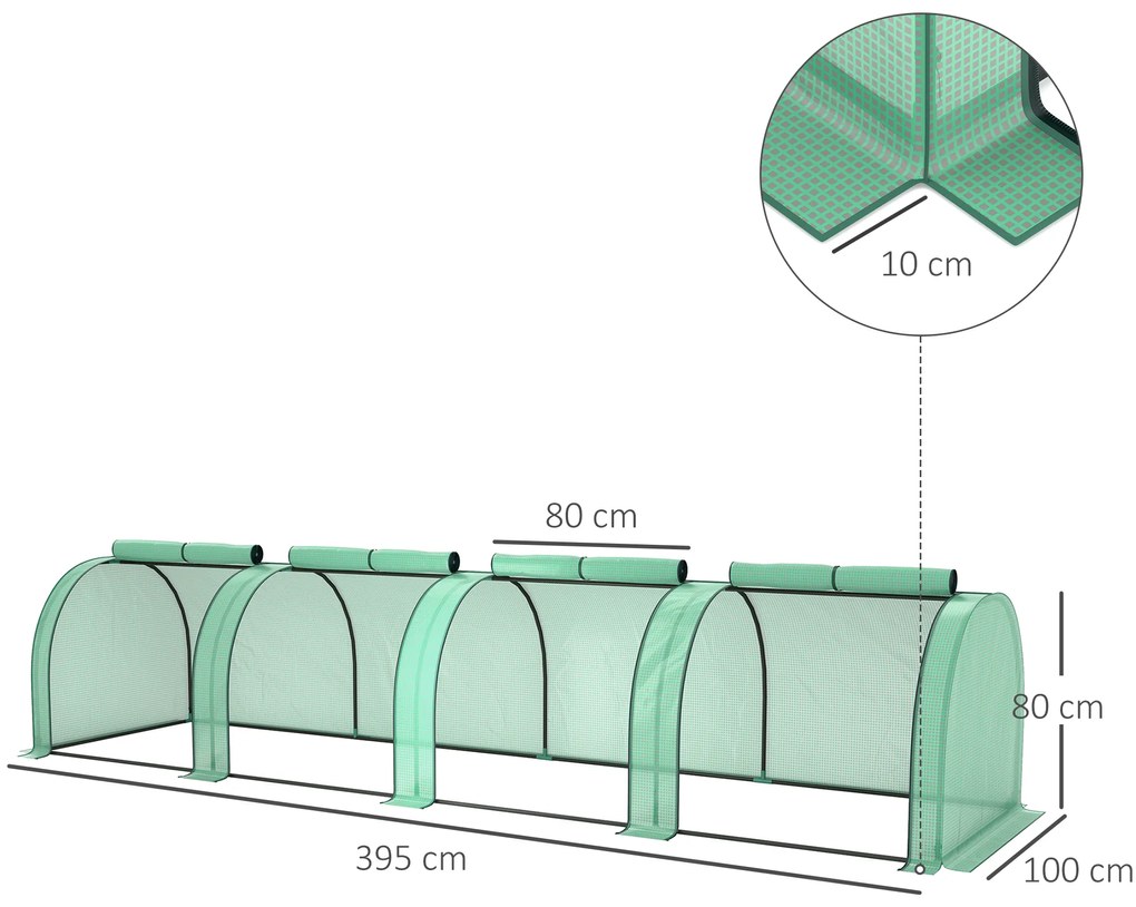 Estufa para Jardim Estufa Pequena para Cultivo de Plantas com 4 Janelas 395x100x80 cm Verde