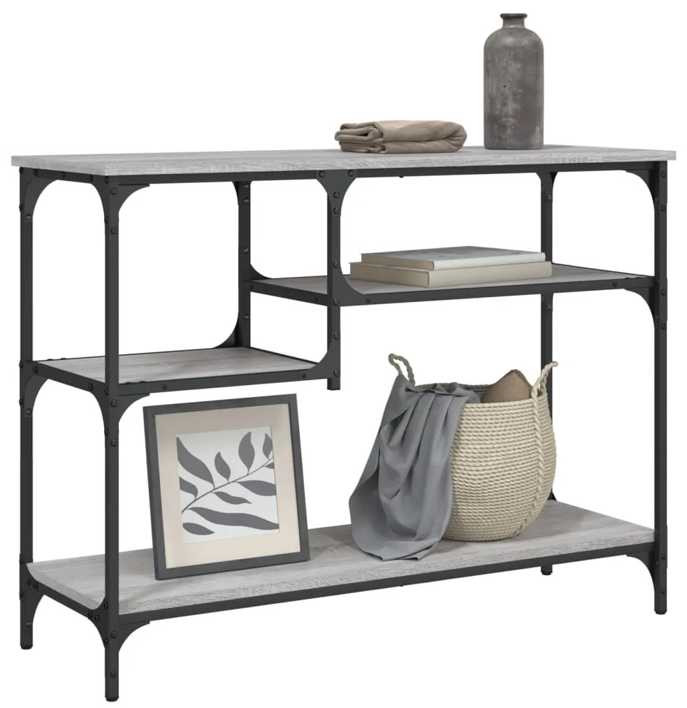 vidaXL Mesa consola c/ prateleiras 100x35x75 cm cinzento sonoma