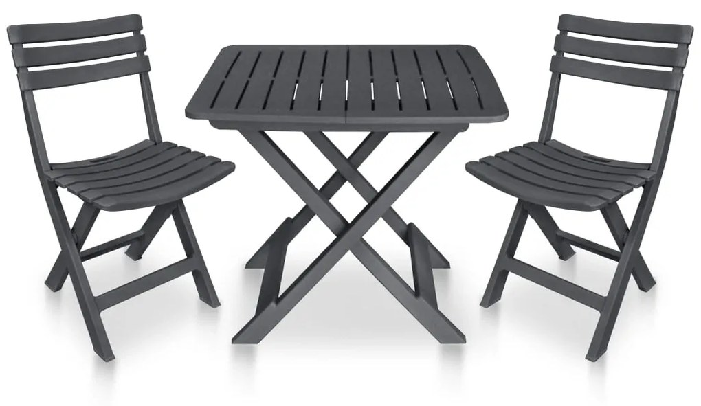 vidaXL Conjunto bistrô dobrável 3 pcs plástico antracite