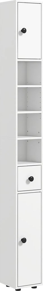 kleankin Armário para banheiro, 4 prateleiras, gaveta, aglomerado, design esguio, branco | Aosom Portugal