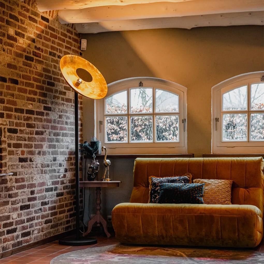 Candeeiro de pé industrial preto com interior dourado 60 cm - Magnax