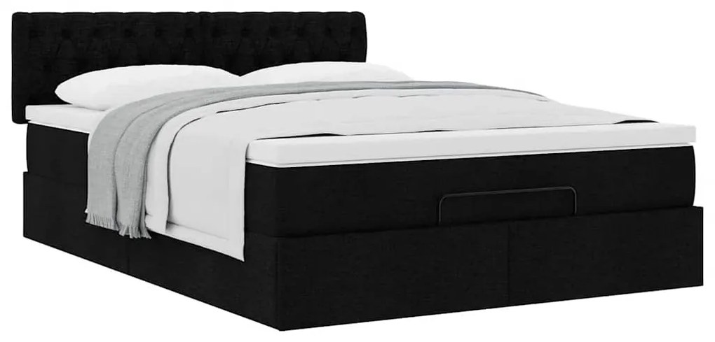 Cama otomana com colchão 140x190 cm tecido preto