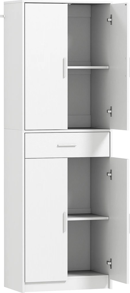 Armário de cozinha moderno com portas 60 x 35 x 180 cm, prateleiras ajustáveis e gaveta, branco