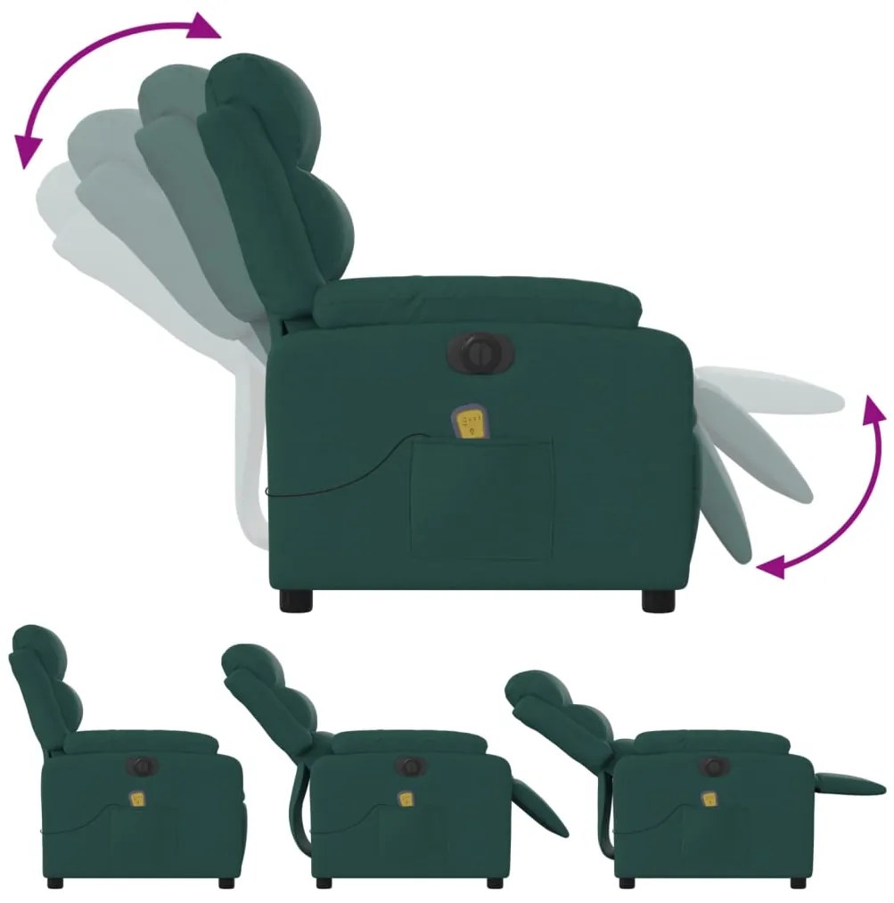 Poltrona reclinável de massagens elétrica tecido verde-escuro