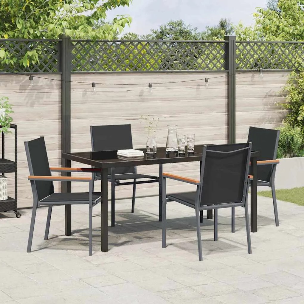 Conjunto de Jantar para Jardim 5 Peças Preto em Textilene e Aço