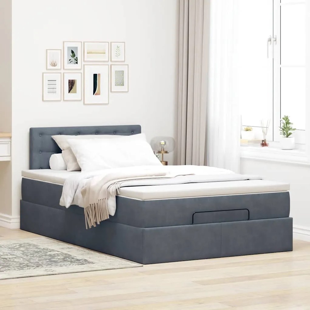 Estrutura de cama otomana com colchão cinza escuro veludo