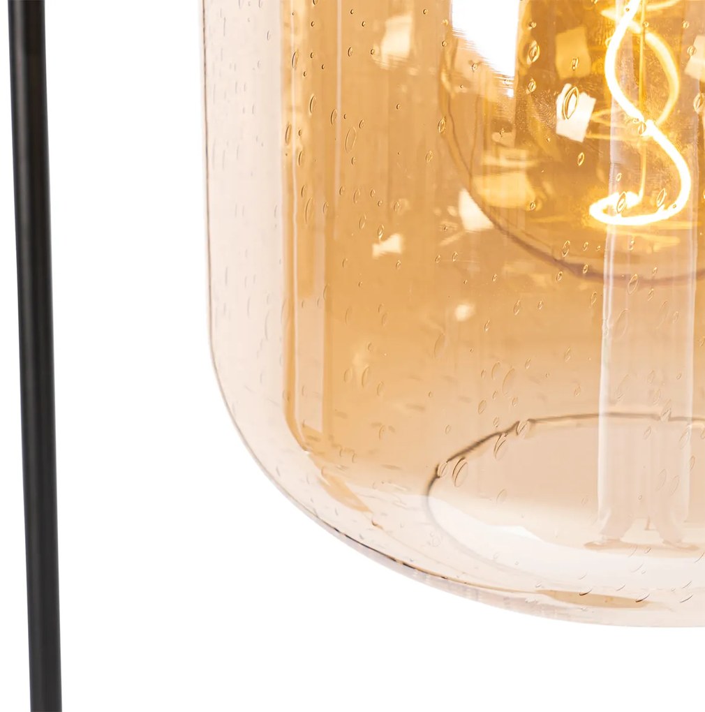 LED Candeeiro de pé inteligente preto com latão e vidro âmbar incl. WiFi G95 - Zuzanna