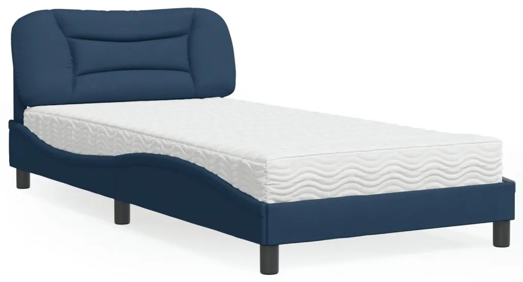 vidaXL Cama com colchão Hvar 100x200 cm tecido azul