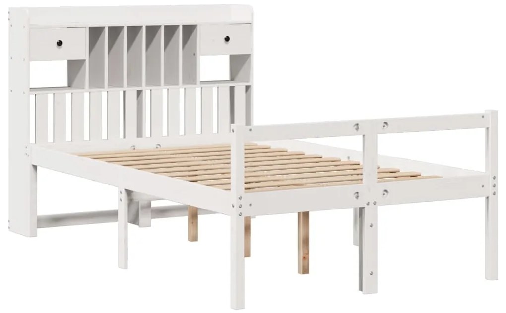 Cama com estante sem colchão 135x190 cm pinho maciço branco