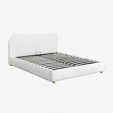 Cama Com Baú Articulado Estofada Winselet Tecido Pele De Borrego Branco Marfim & 160 X 200 Cm - Sklum