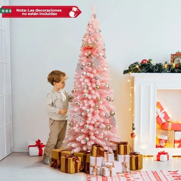 Árvore de Natal artificial de 180 cm com neve e 460 ramos Base metálica dobrável Decoração em forma fina para casa e escritório Rosa