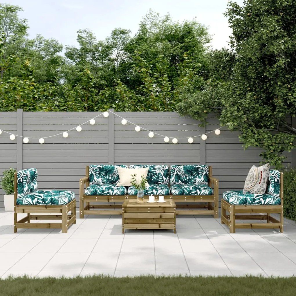 6 pcs conjunto lounge de jardim c/ almofadões pinho impregnado
