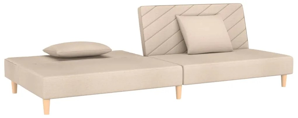 Sofá-cama 2 lugares com duas almofadas tecido cor creme