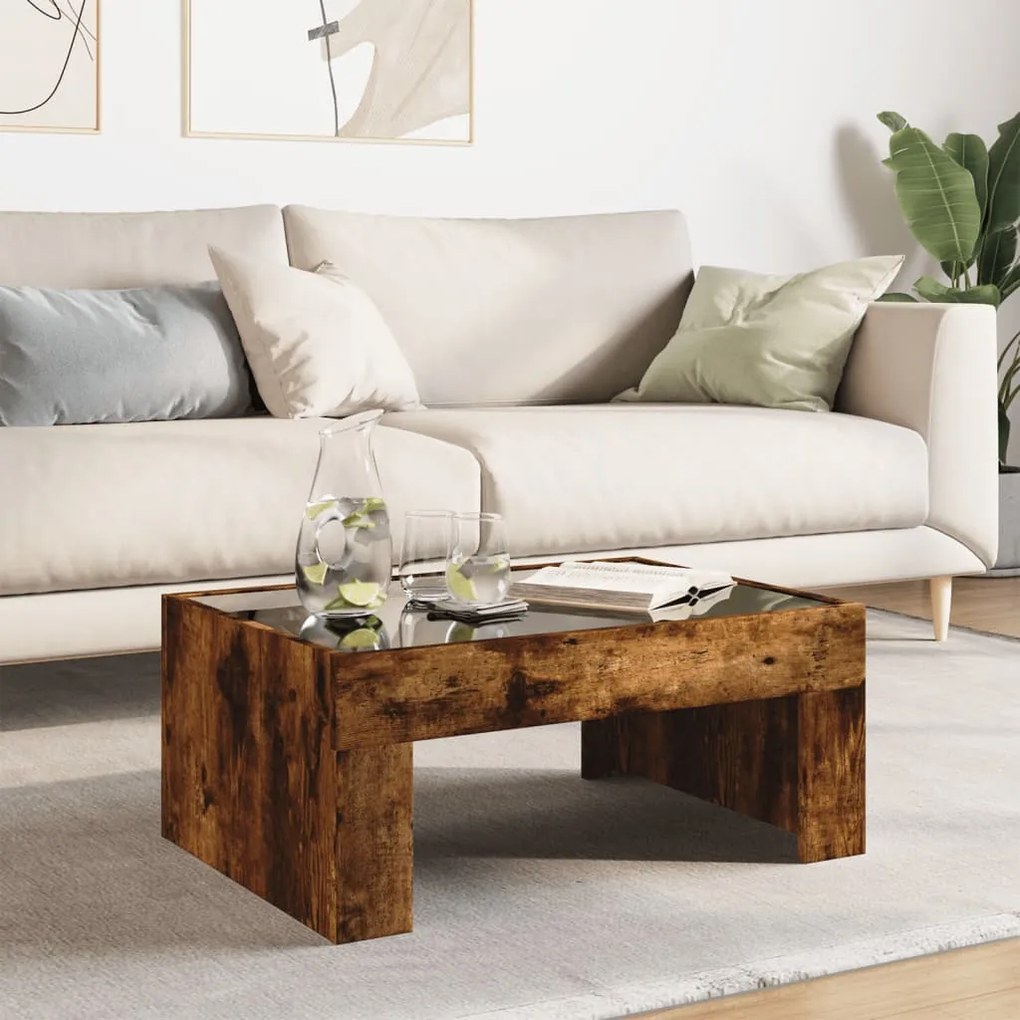 Mesa de centro luzes LED Infinity 70x50x30 cm carvalho fumado