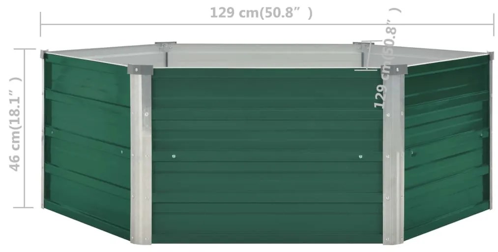 Canteiro de jardim elevado 129x129x46 cm aço galvanizado verde