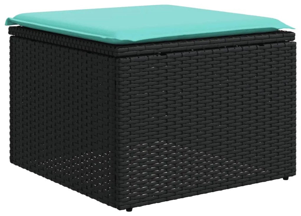 6 pcs conjunto de sofás p/ jardim c/ almofadões vime PE preto
