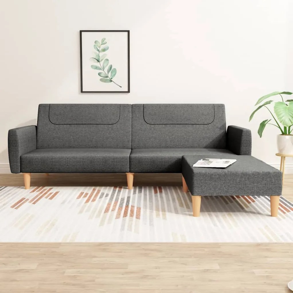 vidaXL Sofá-cama de 2 lugares c/ apoio de pés tecido cinzento-escuro