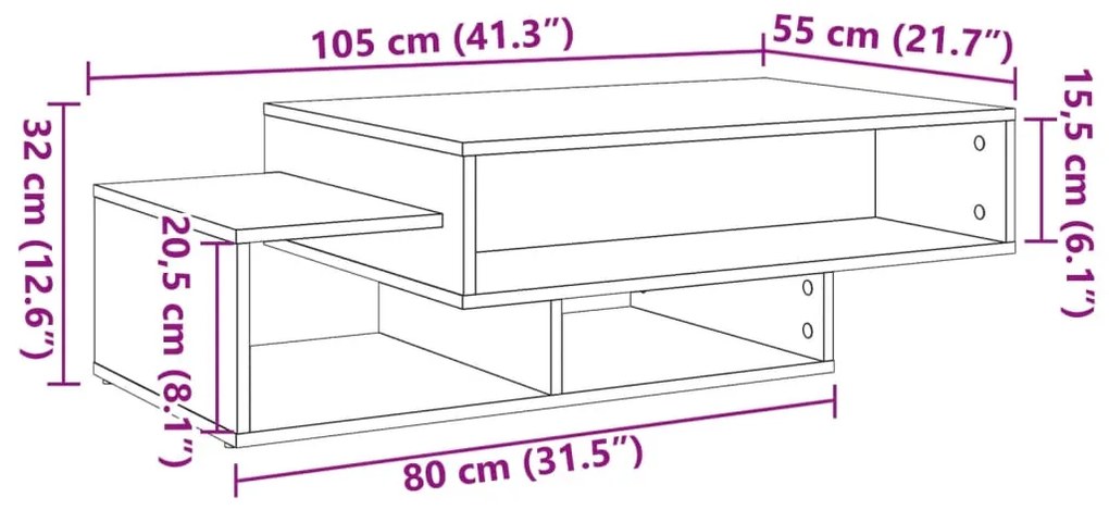 Mesa de centro 105x55x32 cm deriv. de madeira madeira velha