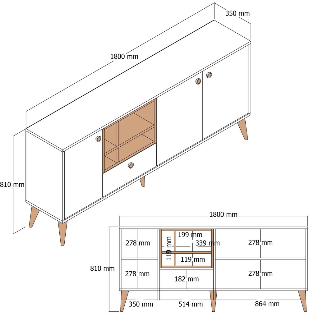 Console Napoli – Mármore Branco e Nogueira – 180x81x35 cm