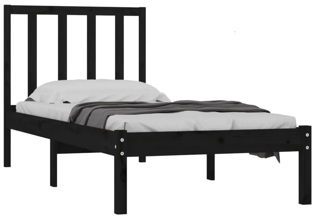 Estrutura de cama pequena solteiro 75x190 cm pinho maciço preto