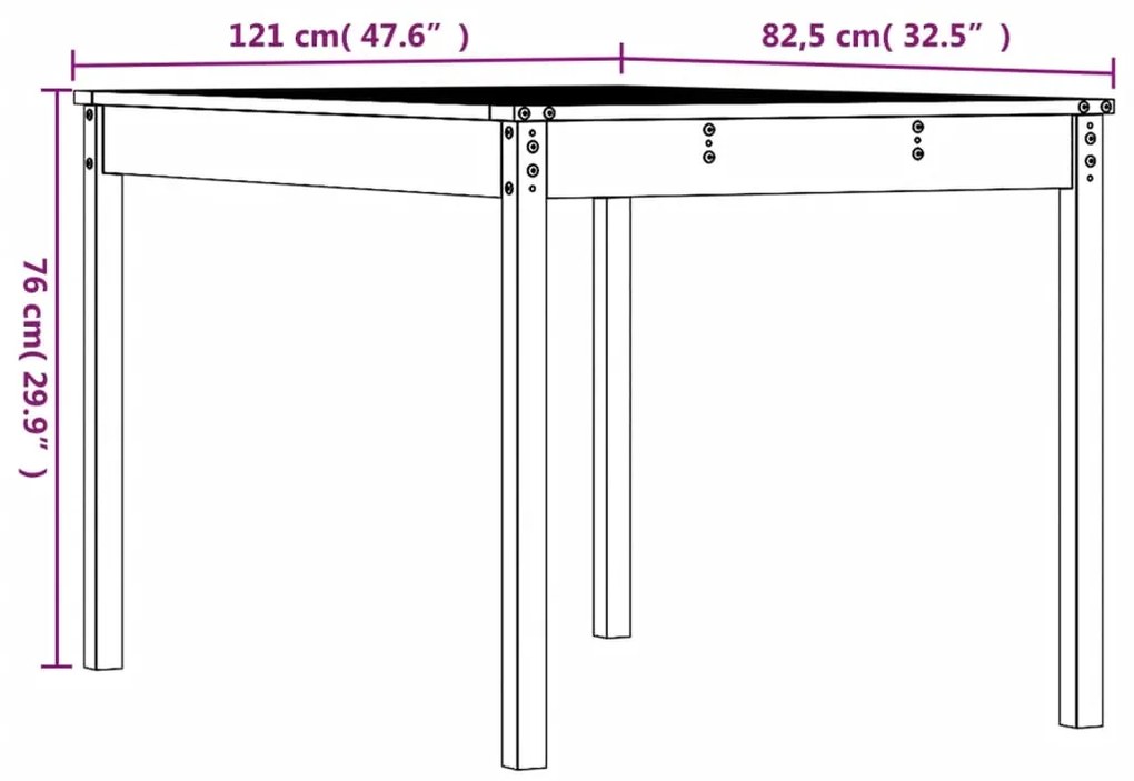 Mesa de jardim 121x82,5x76 cm madeira de pinho maciça branco