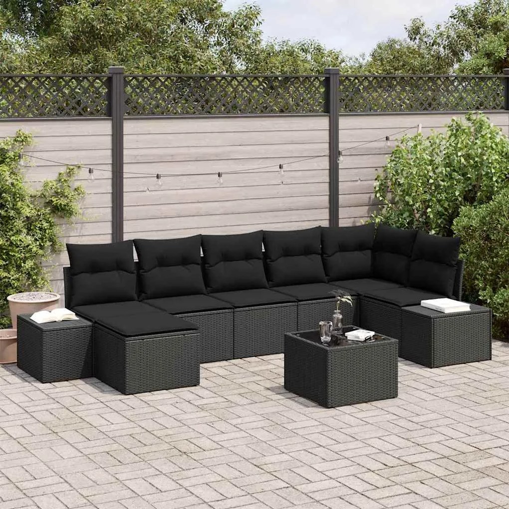 vidaXL Conjunto de Sofá de Jardim com almofada 7 pcs Preto vime PE