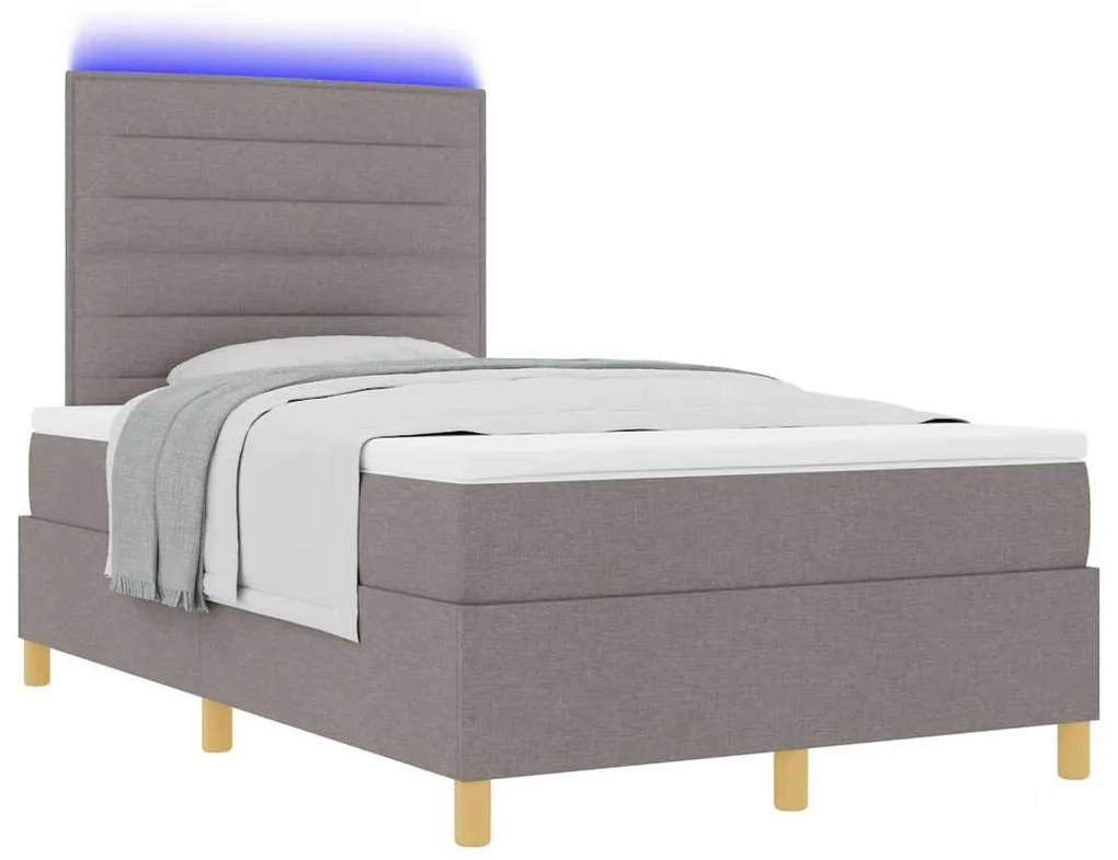 Cama Box Spring com Colchão &amp; LED Taupe 120x190 cm Tecido