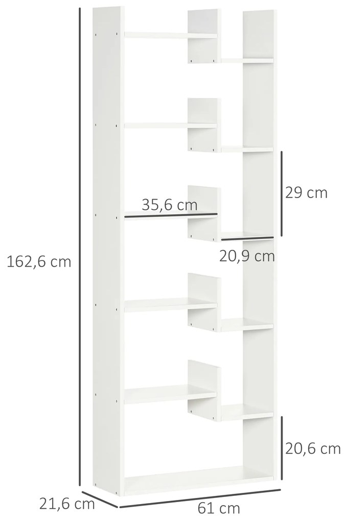 HOMCOM Estante para Livros de 6 Níveis Estante com 11 Compartimentos Abertos para Sala de Estar Escritório Estúdio Anti-Tombo Carga Máxima 100kg 61x21,6x162,6cm Branco