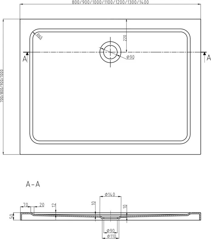 Mexen Flat base de duche retangular slim 100 x 80 cm, branco, sifão cromado - 40108010