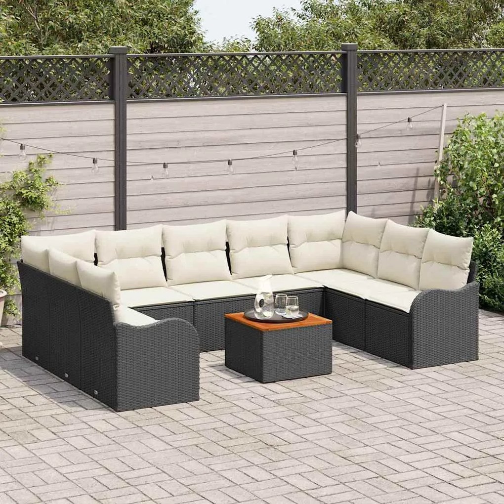 Conjunto de Sofás de Jardim de 10 Peças com Almofadas Preto Rattan Sin