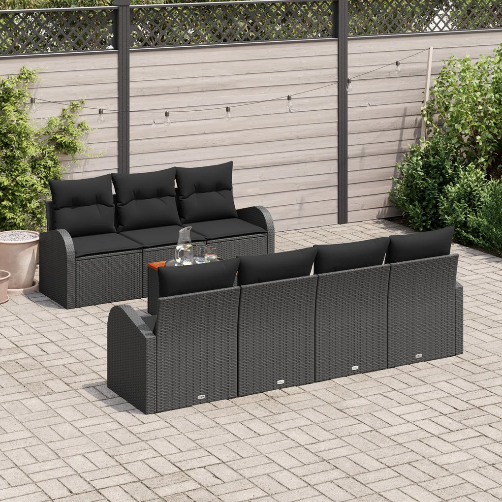 Conjunto de Sofá de Jardim vidaXL de 8 Peças com Almofadas Preto Polié