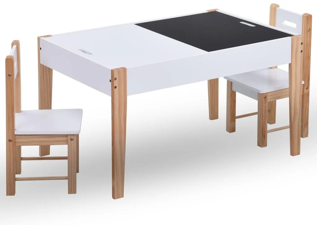 Mesa c/ quadro/arrumação desenho e cadeiras 3 pcs preto/branco