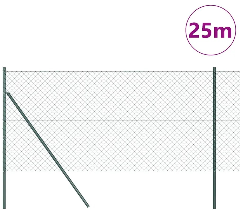 Conjunto de Postes de Cerca Verde 1 x 25 m Aço Galvanizado