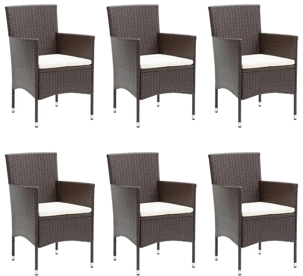 7 pcs conjunto de jantar para jardim vime PE castanho