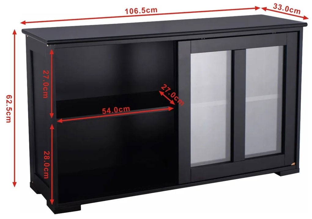 Aparador de cozinha Armário de arrumação com 2 Estantes 2 Portas 106 x 33 x 62,5 cm Preto
