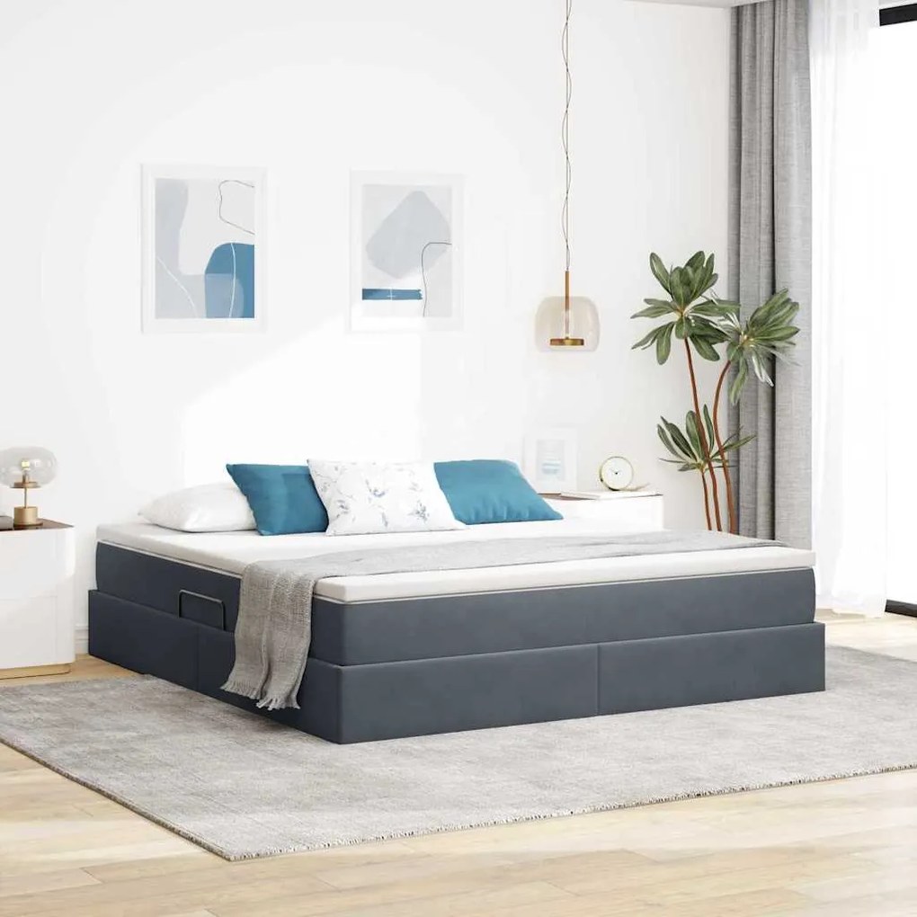 vidaXL Cama com arrumação e colchão Cinza Escuro 160 x 200 cm Veludo