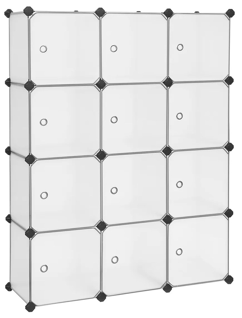 Armário de armazenamento com 12 cubos e portas | SONGMICS | 93 x 31 x 123 cm | branco|preto | LPC342W01.