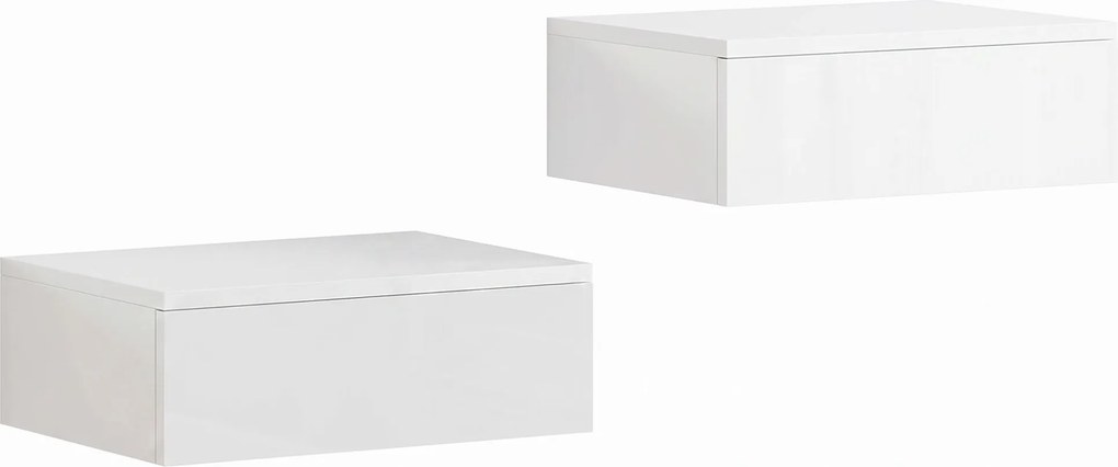 HOMCOM Conjunto de 2 mesas de cabeceira, design montado na parede, gaveta, para quarto, placa de partículas, Branco | Aosom Portugal