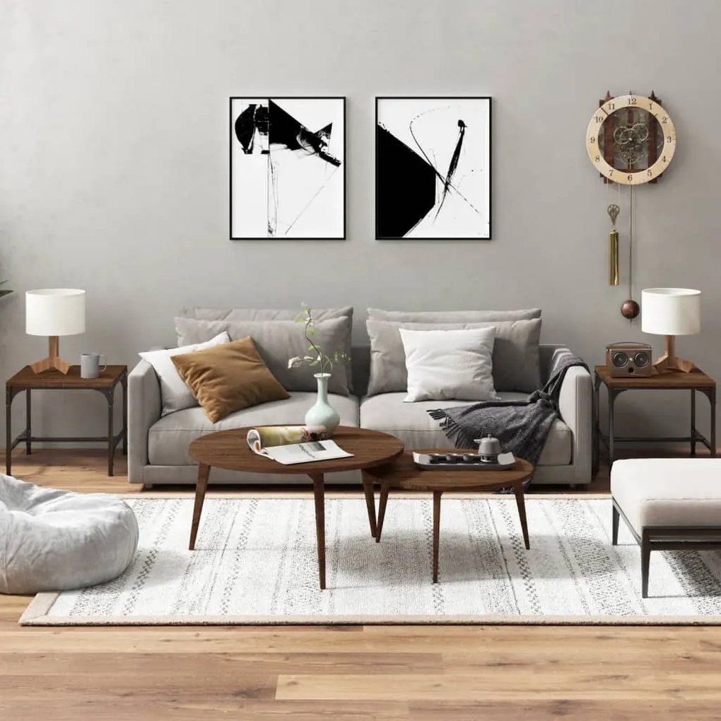 819411 vidaXL Mesas de apoio 2pcs 40x40x35cm deriv. madeira carvalho castanho
