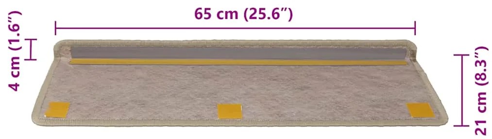 Tapetes escada adesivos aspeto sisal 30pcs 65x21x4cm cor areia