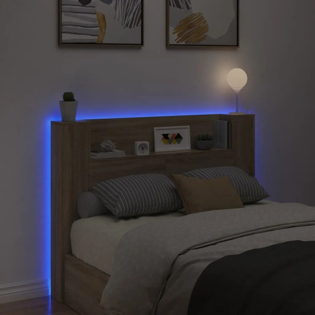 Armário cabeceira c/ luzes LED 140x16,5x103,5cm carvalho sonoma