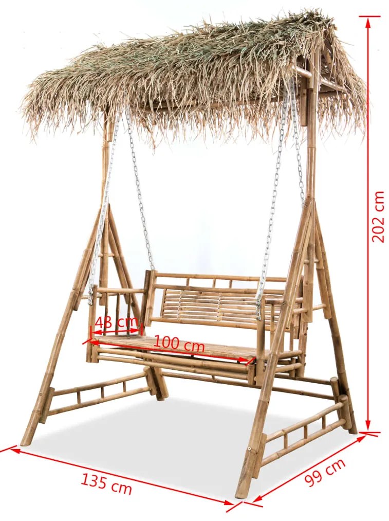 Banco de baloiçar 2 lugares bambu c/ folhas de palmeira 202cm