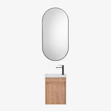 Conjunto De Móvel De Casa De Banho Suspenso Em Madeira Com Lavatório Integrado Narek Castanho Fresno & Ovale Led E Antifog Preto 50x100 Cm Asteiro & P