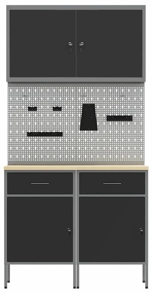 Conjunto de Armário e Painel de Ferramentas vidaXL 5 Peças Preto MDF e