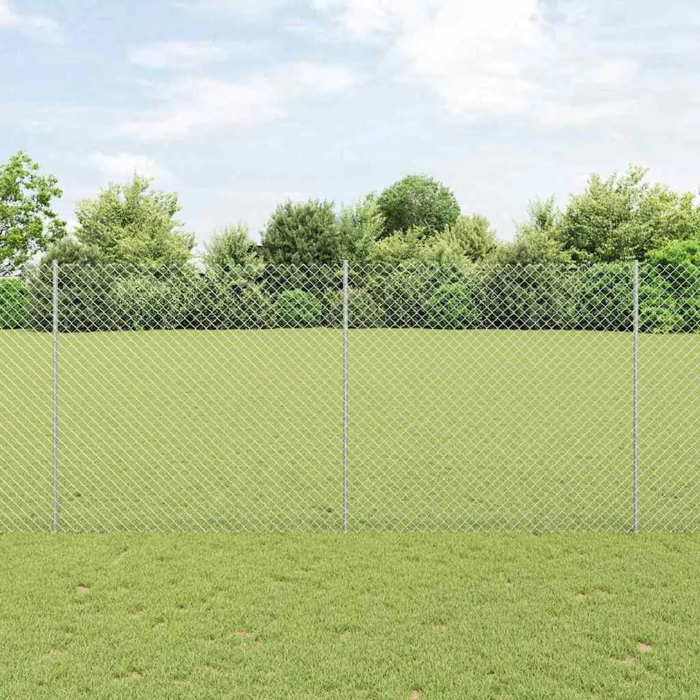 Cerca de Chain Link com 20 U Posts Prateado 1.4x10 m Aço