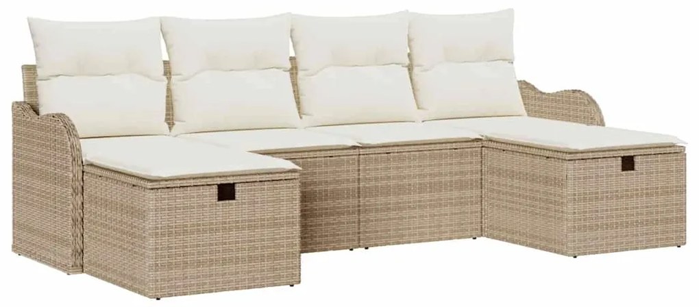 Conjunto de Sofá de Jardim vidaXL com Almofadas Bege Vime Poliéster