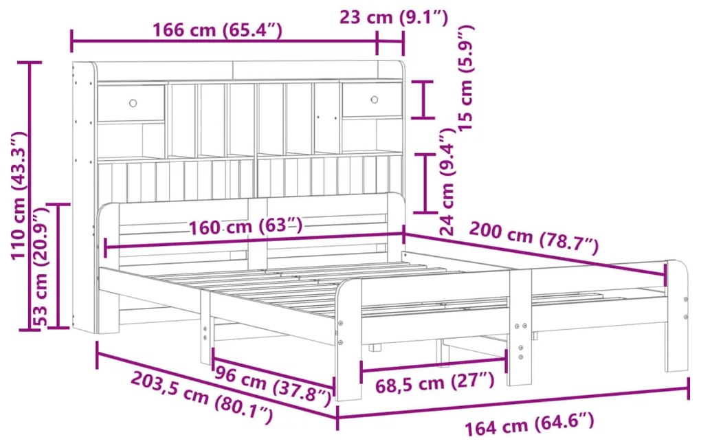 Cama com estante sem colchão 160x200 cm pinho maciço