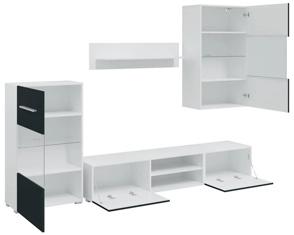 Móveis TV 5pcs com iluminação LED madeira projetada índigo mate