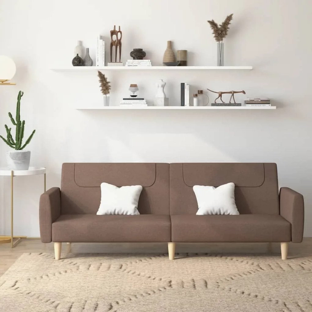 337413 vidaXL Sofá-cama de 2 lugares tecido cinzento-acastanhado