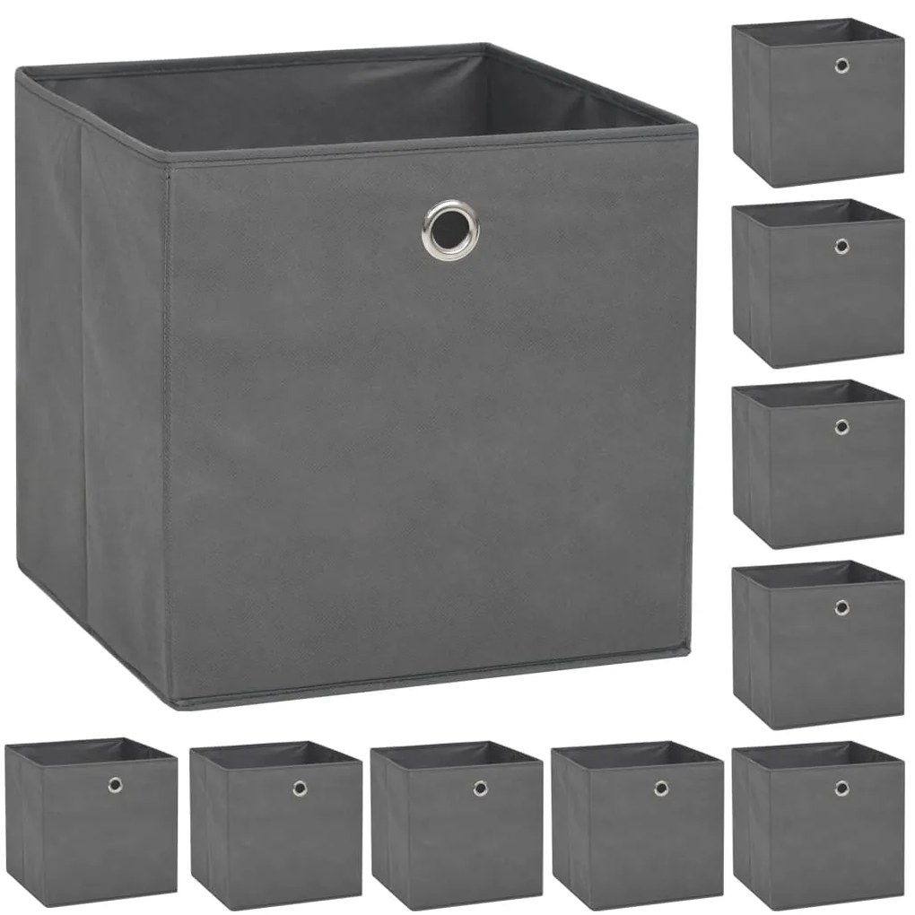 245748 vidaXL Caixas arrumação 10 pcs não-tecido (TNT) 32x32x32 cm cinzento